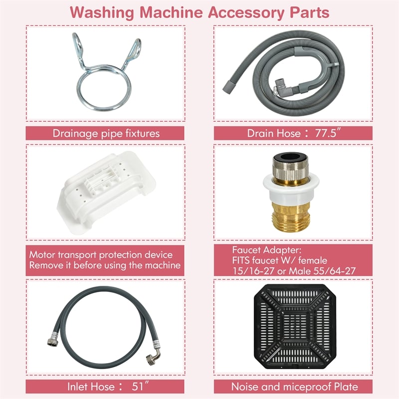 8lbs Portable Fully Automatic Washing Machine with Drain Pump Pink
