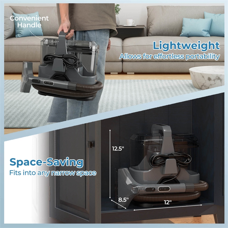 Carpet Cleaner Machine Powerful Suction Dual Water Tank Gray