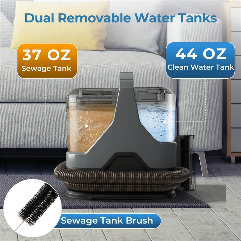 Carpet Cleaner Machine Powerful Suction Dual Water Tank Gray