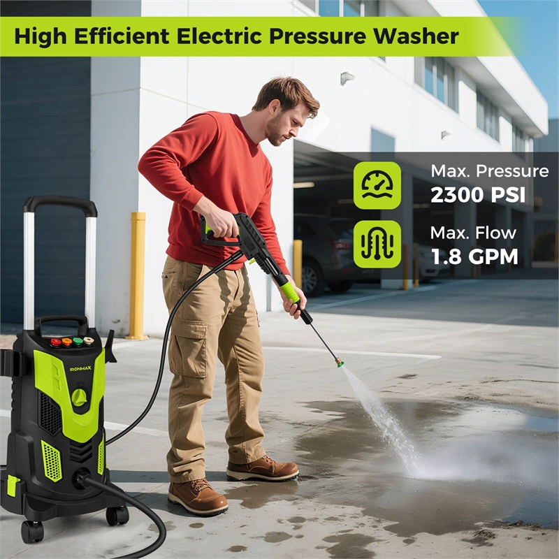 Ironmax Electric Pressure Washer with 4 Nozzles and Wheels Green