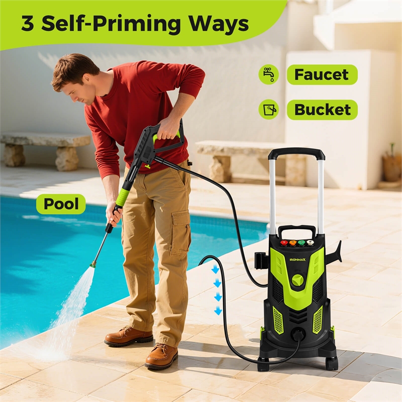 Ironmax Electric Pressure Washer with 4 Nozzles and Wheels Green