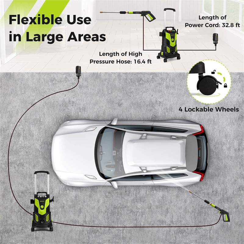 Ironmax Electric Pressure Washer with 4 Nozzles and Wheels Green