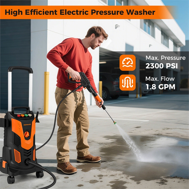 Ironmax Electric Pressure Washer with 4 Nozzles and Wheels for Orange