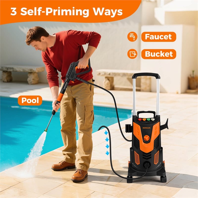 Ironmax Electric Pressure Washer with 4 Nozzles and Wheels for Orange