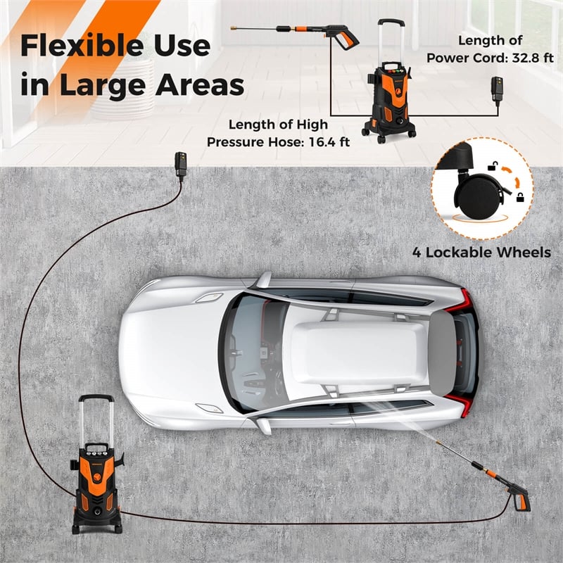 Ironmax Electric Pressure Washer with 4 Nozzles and Wheels for Orange