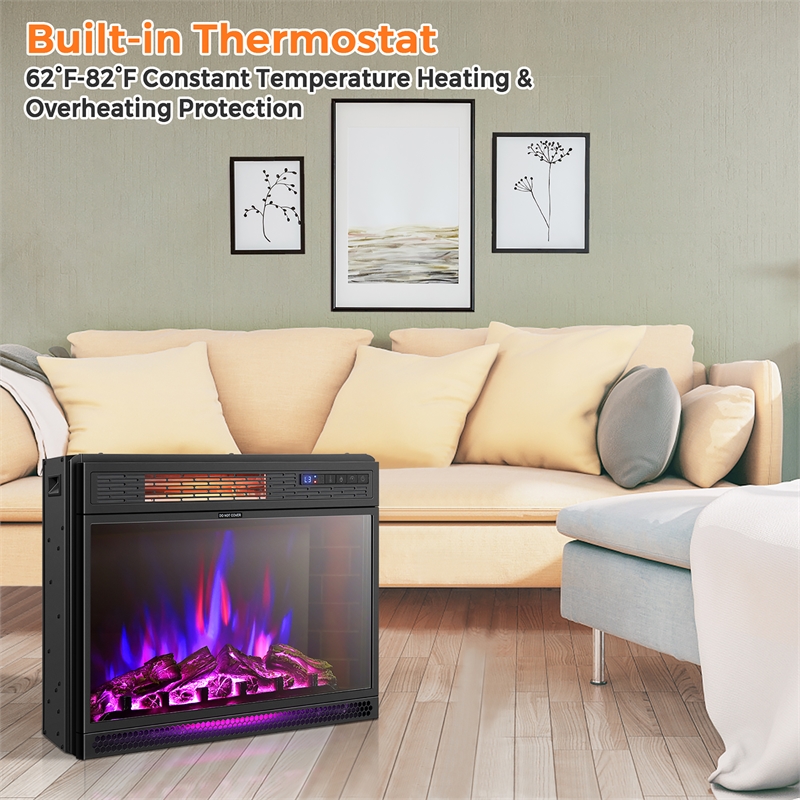25inch Electric Fireplace Freestanding and Recessed Heater Black