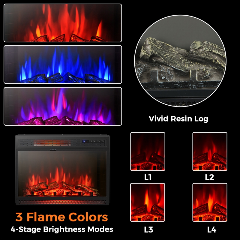25inch Electric Fireplace Freestanding and Recessed Heater Black