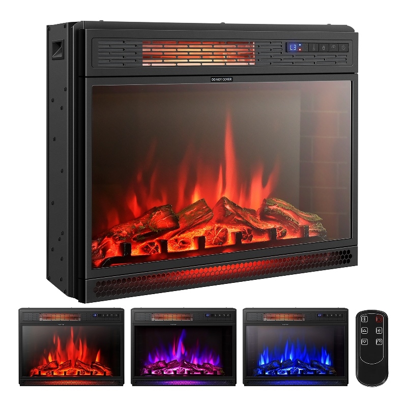 25inch Electric Fireplace Freestanding and Recessed Heater Black