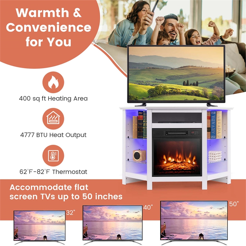 Fireplace TV Stands and 18inch Electric Fireplace for Tvs up to 50 inch White