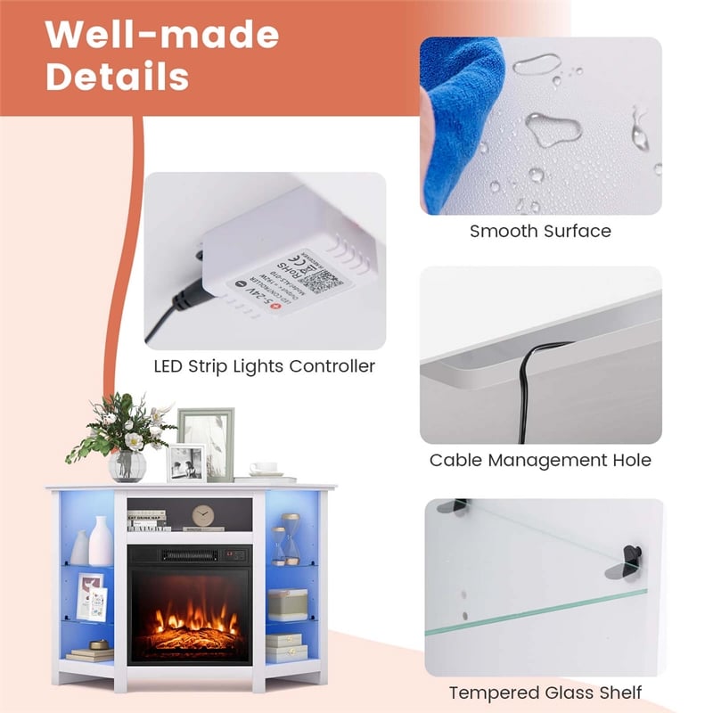 Fireplace TV Stands and 18inch Electric Fireplace for Tvs up to 50 inch White