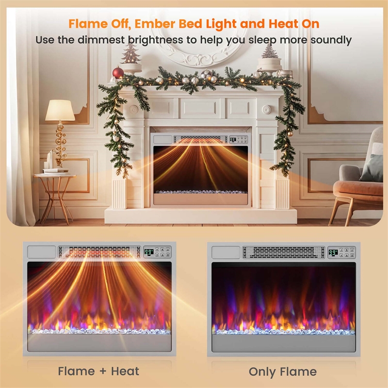 23 inch Infrared Quartz Electric Fireplace Insert with Remote Control Silver