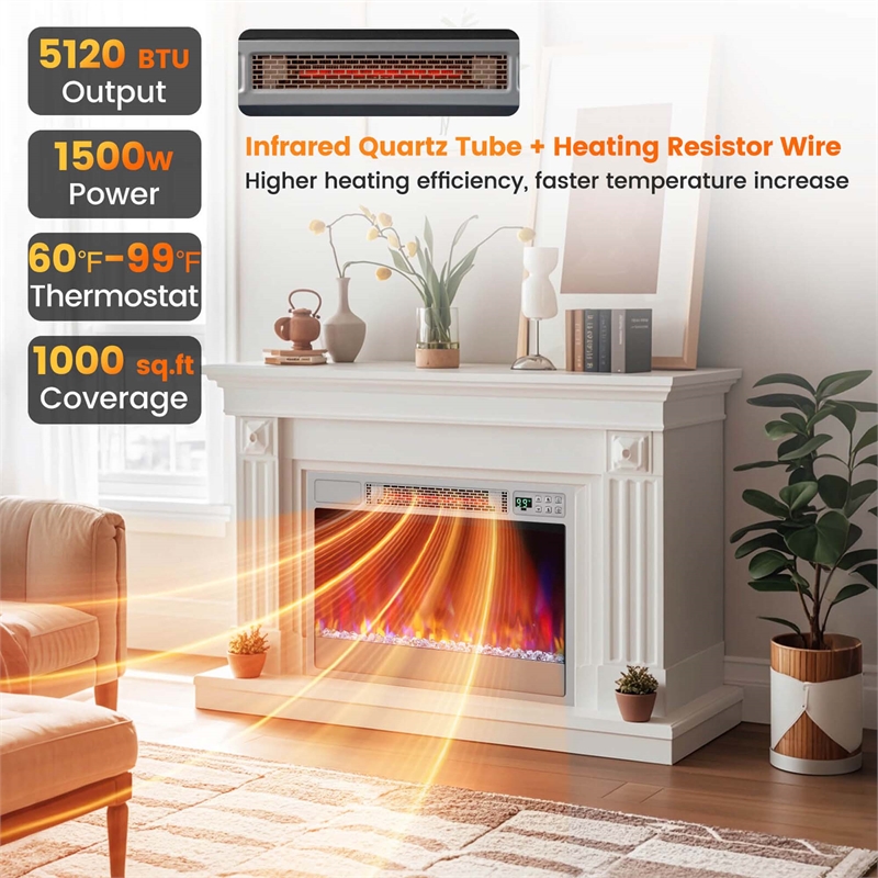 23 inch Infrared Quartz Electric Fireplace Insert with Remote Control Silver