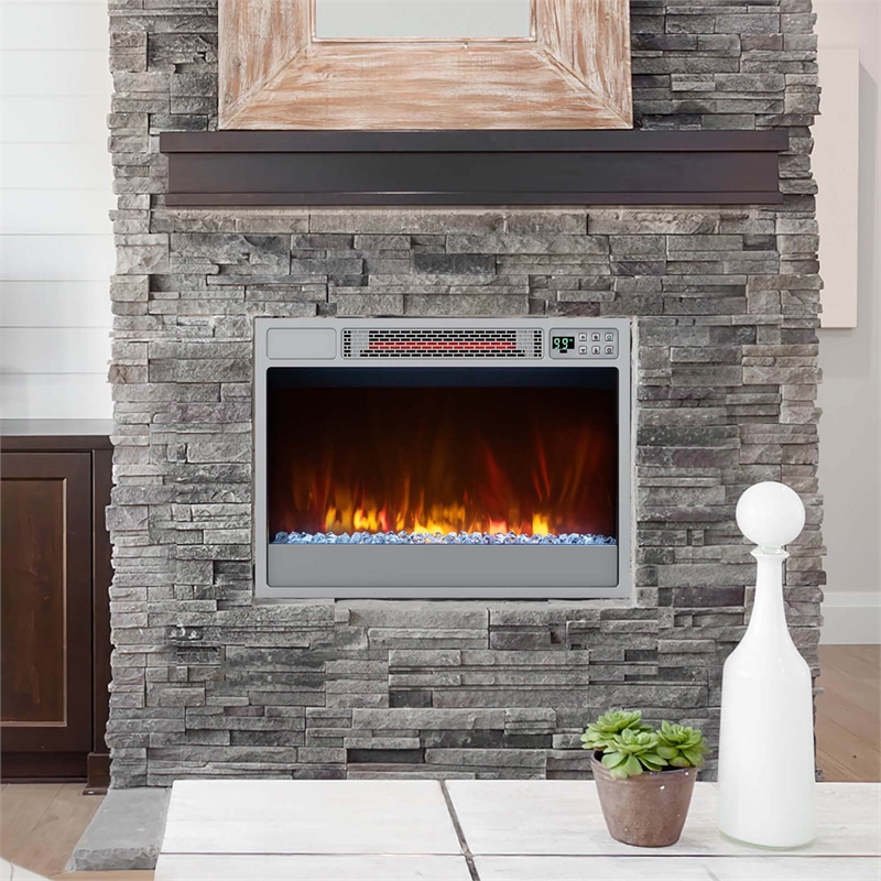 23 inch Infrared Quartz Electric Fireplace Insert with Remote Control Silver