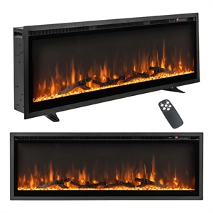 50inch Electric Fireplace Recessed Wall Mounted Freestanding Black