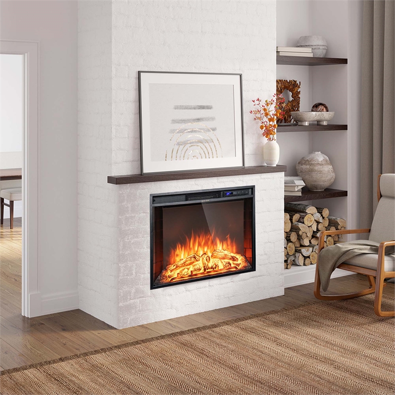 26 Inch Recessed Electric Fireplace heater with Remote Control Black