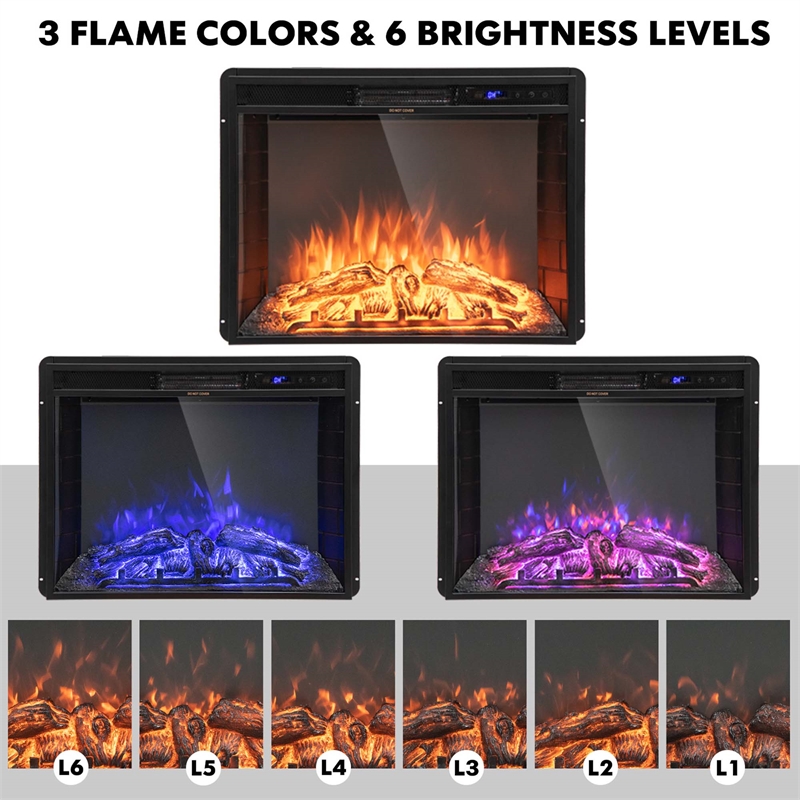 26 Inch Recessed Electric Fireplace heater with Remote Control Black