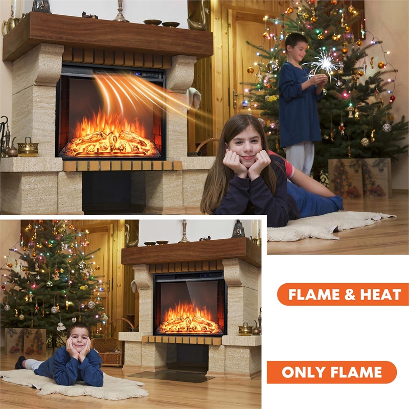 26 Inch Recessed Electric Fireplace heater with Remote Control Black