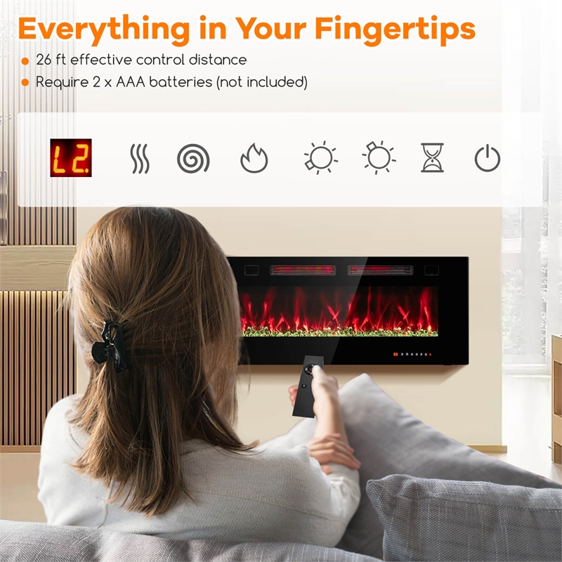 42 Inches Ultra Thin Electric Fireplace Wall Mounted and Fireplace Black