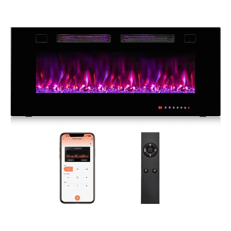 42 Inches Ultra Thin Electric Fireplace Wall Mounted and Fireplace Black