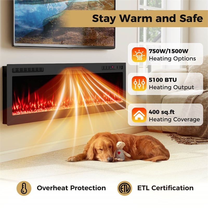 68inch Smart WiFi Electric Fireplace Work with Alexa 12H Timer Black