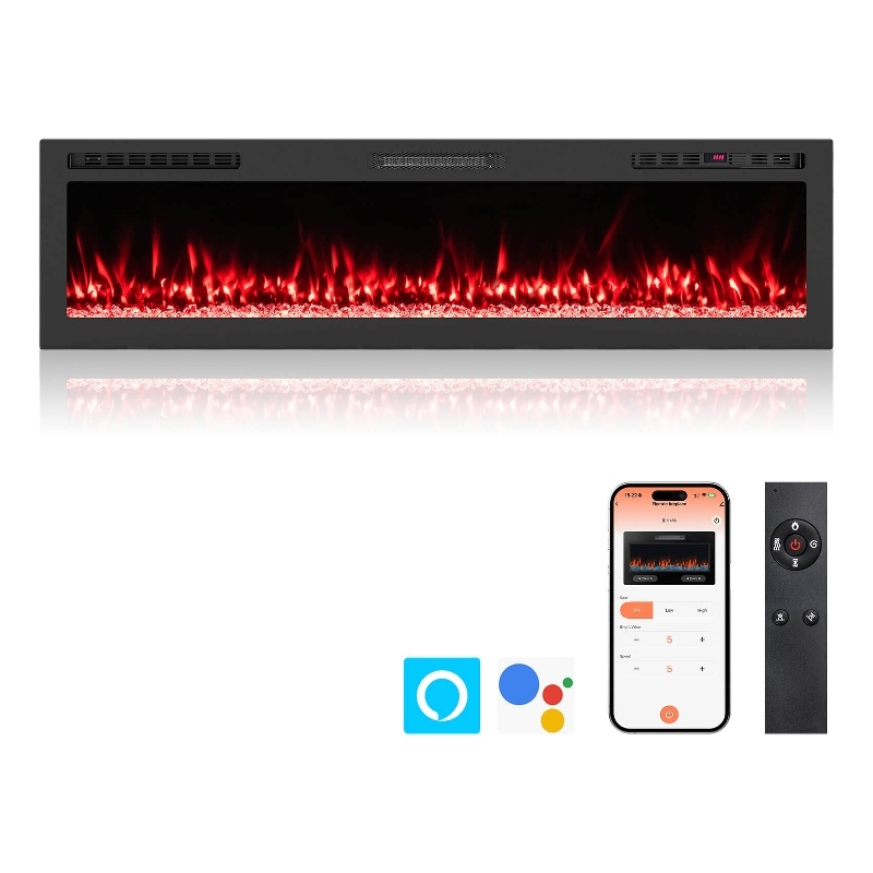 68inch Smart WiFi Electric Fireplace Work with Alexa 12H Timer Black