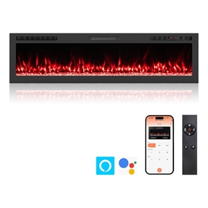 68inch Smart WiFi Electric Fireplace Work with Alexa 12H Timer Black