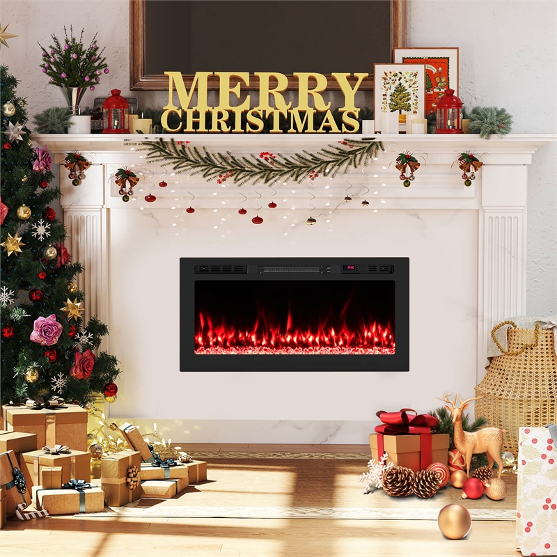 36inch Smart WiFi Electric Fireplace Work with Alexa and Recessed Black