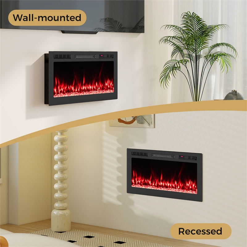 36inch Smart WiFi Electric Fireplace Work with Alexa and Recessed Black