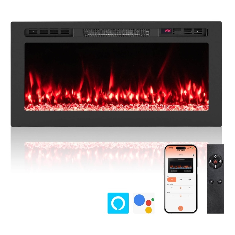 36inch Smart WiFi Electric Fireplace Work with Alexa and Recessed Black