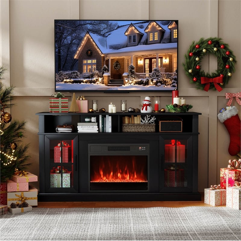 58inch Fireplace TV Stand with LED Lights for 65 Inch TV Black