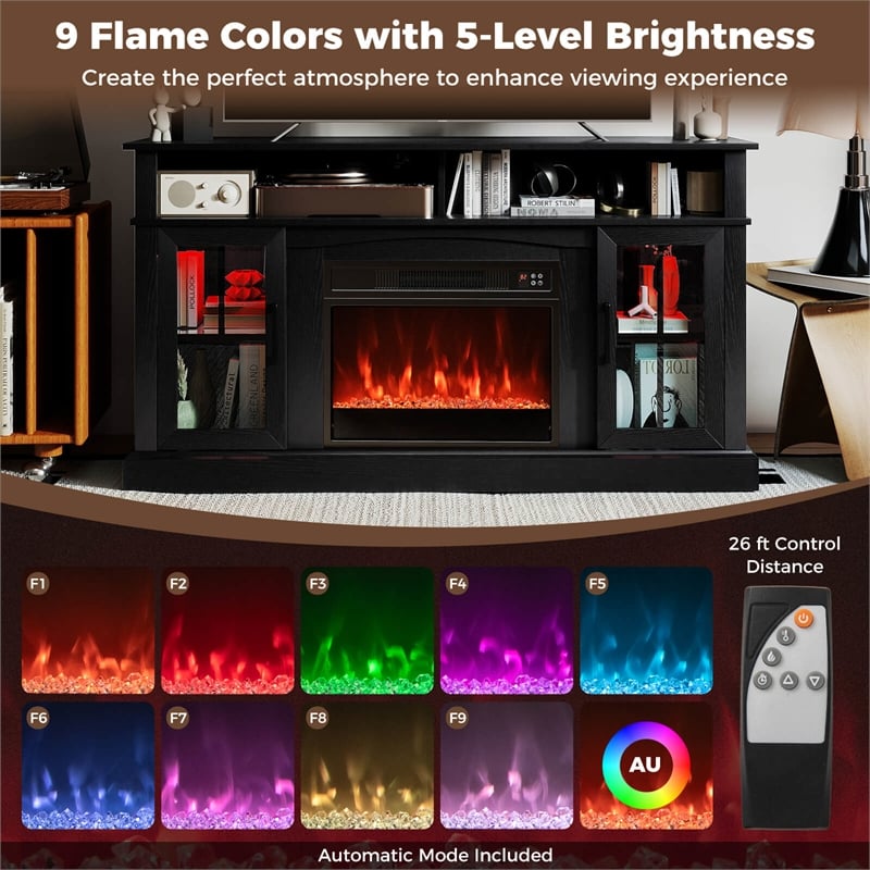 58inch Fireplace TV Stand with LED Lights for 65 Inch TV Black