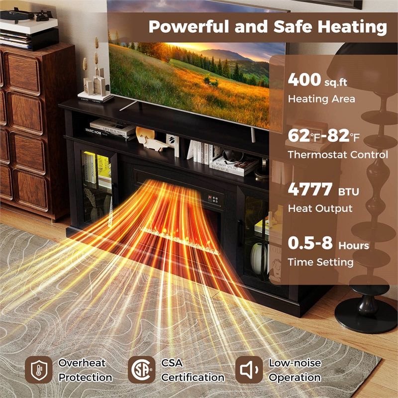 58inch Fireplace TV Stand with LED Lights for 65 Inch TV Black