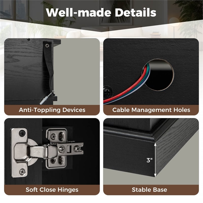 58inch Fireplace TV Stand with LED Lights for 65 Inch TV Black