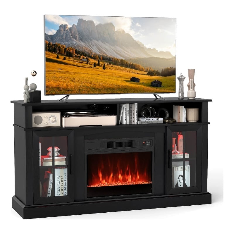 58inch Fireplace TV Stand with LED Lights for 65 Inch TV Black