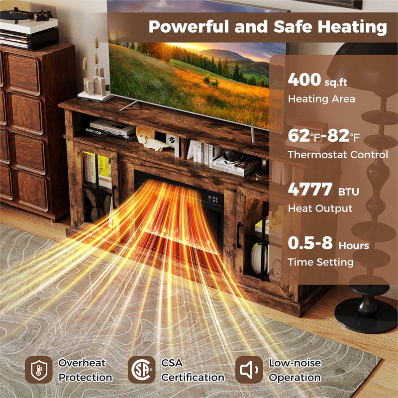 58inch Fireplace TV Stand with LED Lights for 65 Inch TV Brown