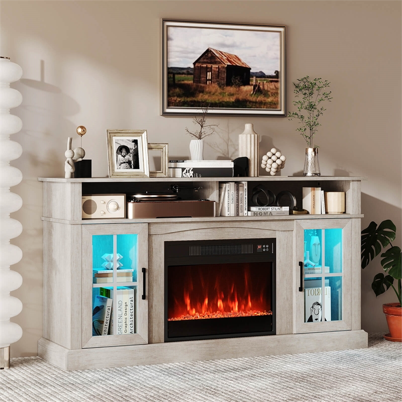 58inch Fireplace TV Stand with LED Lights for 65 Inch TV Gray