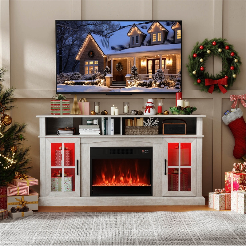 58inch Fireplace TV Stand with LED Lights for 65 Inch TV Gray