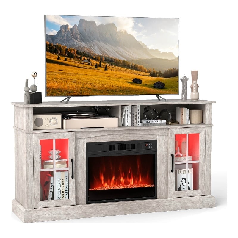 58inch Fireplace TV Stand with LED Lights for 65 Inch TV Gray