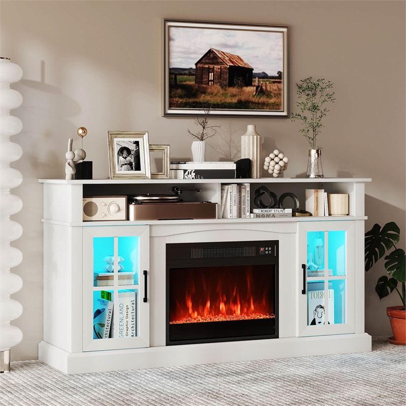 58inch Fireplace TV Stand with LED Lights fer for 65 Inch TV White