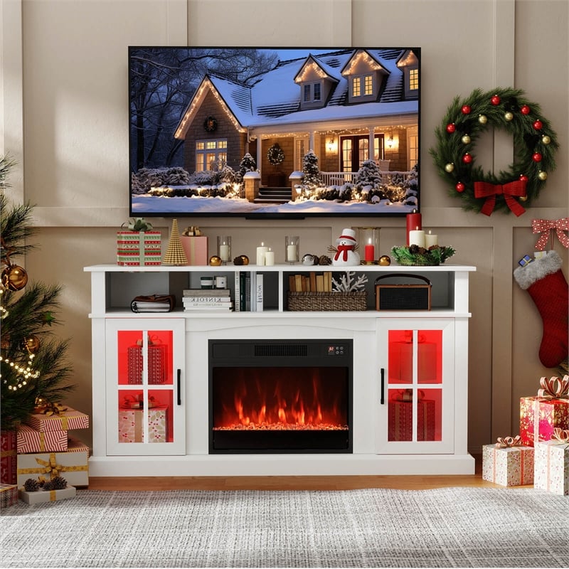 58inch Fireplace TV Stand with LED Lights fer for 65 Inch TV White