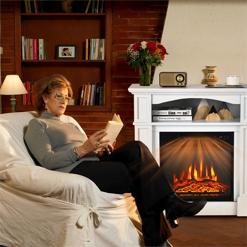 32inch 1400W Electric Fireplace Mantel TV Stand Space Heater with Shelf White