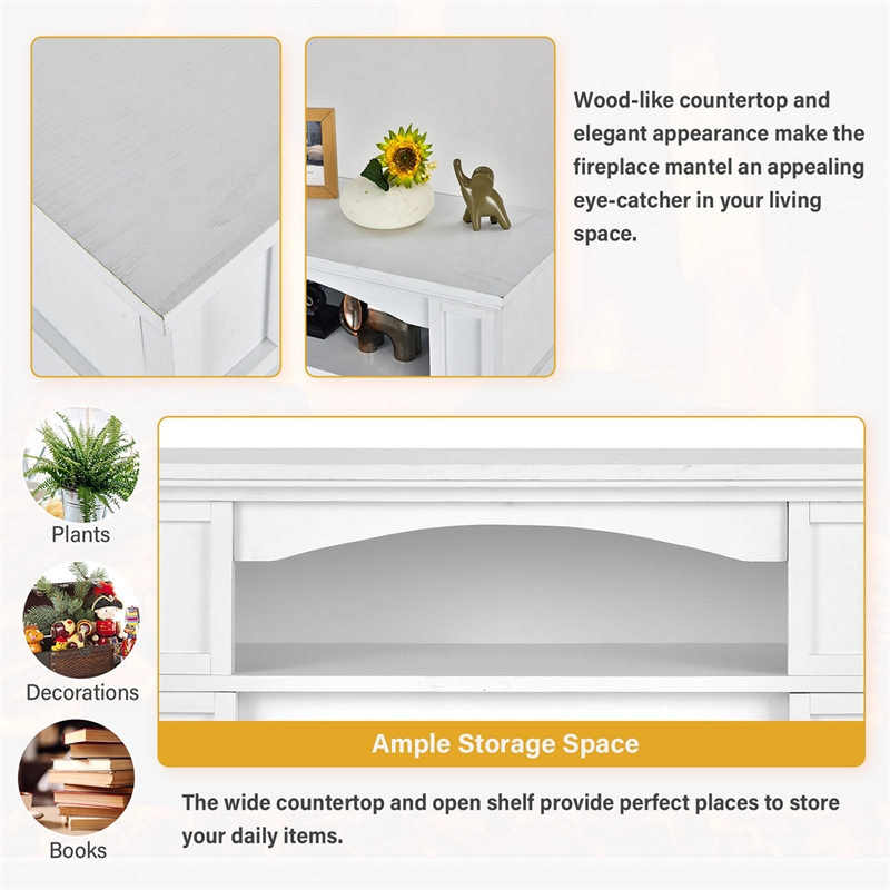 32inch 1400W Electric Fireplace Mantel TV Stand Space Heater with Shelf White