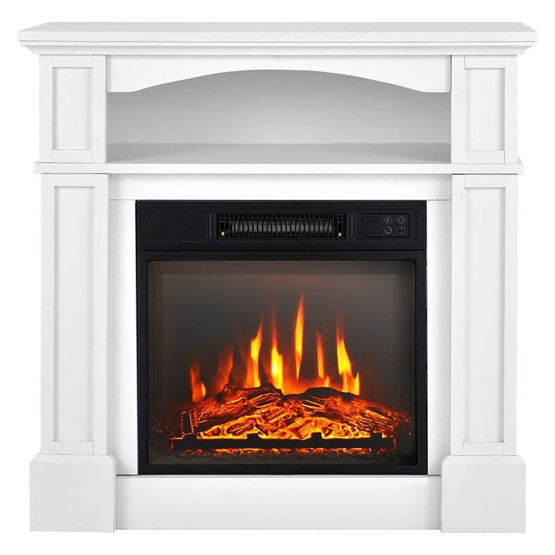 32inch 1400W Electric Fireplace Mantel TV Stand Space Heater with Shelf White