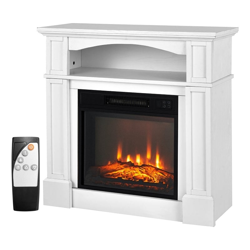 32inch 1400W Electric Fireplace Mantel TV Stand Space Heater with Shelf White