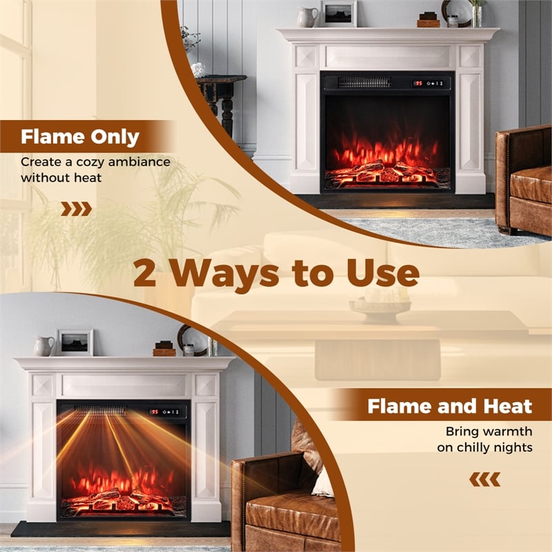 18inch Electric Fireplace Insert with 9H Timer Overheat Protection Black