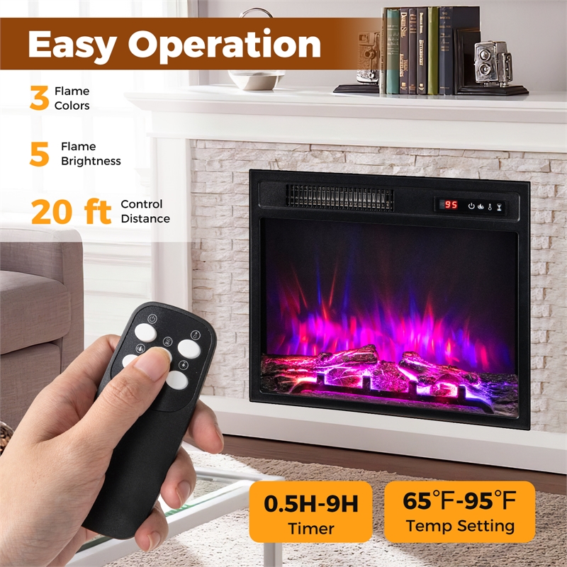 18inch Electric Fireplace Insert with 9H Timer Overheat Protection Black