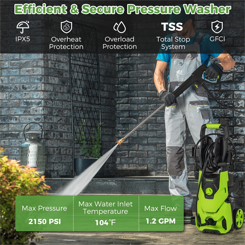Electric Pressure Washer 2150PSI 1.2GPM Power Washer Green