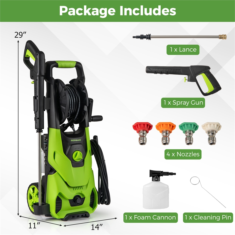 Electric Pressure Washer 2150PSI 1.2GPM Power Washer Green