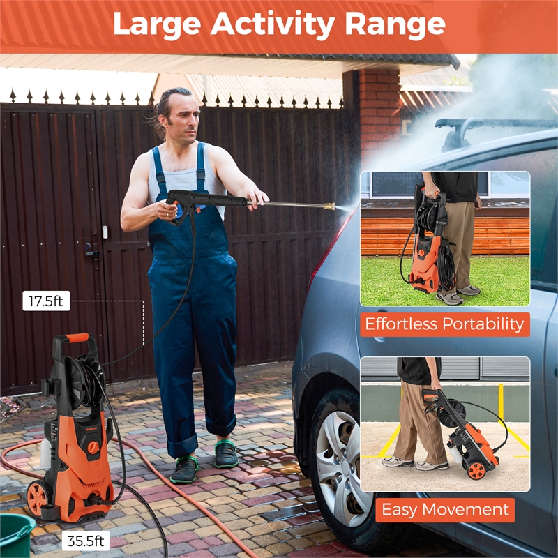 Electric Pressure Washer 2150PSI 1.2GPM Power Washer Orange