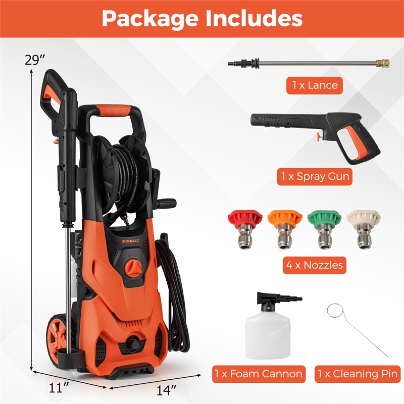Electric Pressure Washer 2150PSI 1.2GPM Power Washer Orange
